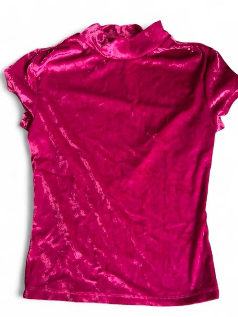 a new day Fuchsia Velvet Mock Neck Short Sleeve Top